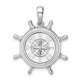 Image of Sterling Silver Polished Ships Wheel w/Compass Pendant