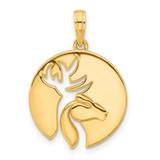 Image of 14K Yellow Gold Polished Cut-out Deer Head Circle Pendant