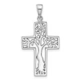 Image of Sterling Silver Rhodium-Plated Polished Tree in Cross Pendant