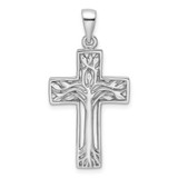 Image of Sterling Silver Rhodium-Plated Polished Cross with Tree Pendant