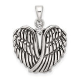 Image of Sterling Silver Polished and Antiqued CZ Angel Wing Heart Pendant