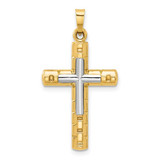 Image of 14k Two-tone Gold Textured and Polished Hollow Latin Cross Pendant