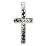 Image of Sterling Silver Polished and Antiqued Greek Key Latin Cross Pendant