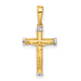 Image of 14K Yellow Gold and White Rhodium Diamond-cut Crucifix Cross Pendant