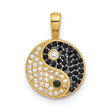 Image of 14K Yellow Gold with Rhodium Black and Clear CZ Yin and Yang Pendant