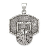 Image of Sterling Silver Antiqued & Textured Basketball with Backboard Pendant