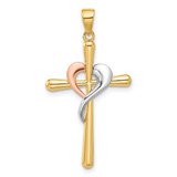 Image of 14K Two-tone Gold with White Rhodium Polished Cross with Heart Pendant