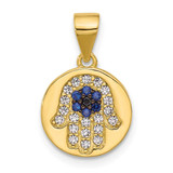 Image of Sterling Silver Gold-tone Black Rhodium CZ and Nano Crystal Hamsa Pendant