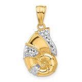 Image of 14K Yellow Gold with White Rhodium Polished and Diamond-cut Nautilus Shell Pendant
