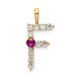 Image of Gold-plated Sterling Silver Large Initial F CZ & Created Ruby Pendant
