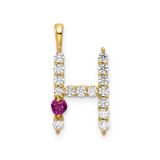 Image of Gold-plated Sterling Silver Large Initial H CZ & Created Ruby Pendant
