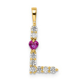 Image of Gold-plated Sterling Silver Large Initial L CZ & Created Ruby Pendant