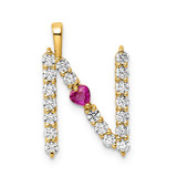 Image of Gold-plated Sterling Silver Large Initial N CZ & Created Ruby Pendant