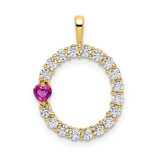 Image of Gold-plated Sterling Silver Large Initial O CZ & Created Ruby Pendant