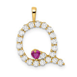 Image of Gold-plated Sterling Silver Large Initial Q CZ & Created Ruby Pendant