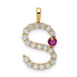 Image of Gold-plated Sterling Silver Large Initial S CZ & Created Ruby Pendant
