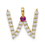 Image of Gold-plated Sterling Silver Large Initial W CZ & Created Ruby Pendant