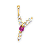 Image of Gold-plated Sterling Silver Large Initial Y CZ & Created Ruby Pendant