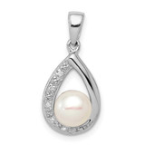 Image of Sterling Silver Rhodium-plated Freshwater Cultured Pearl & Diamond Pendant QDX322