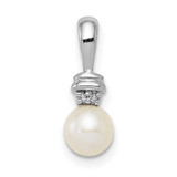 Image of Sterling Silver Rhodium Plated Diamond and Freshwater Cultured Pearl Pendant QP3199