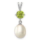 Image of Sterling Silver Rhodium-plated Peridot 8-9mm Freshwater Cultured Pearl Teardrop Pendant