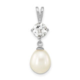 Image of Sterling Silver Rhodium-plated White Topaz 8-10mm Teardrop Freshwater Cultured Pearl Pendant