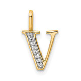 Image of 10k Yellow Gold Diamond Letter V Initial Pendant PM8365V-003-1YA