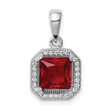 Image of Sterling Silver Rhodium-plated Clear CZ and Square Red CZ Pendant QP5265JUL