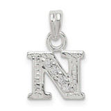 Image of Sterling Silver CZ Letter N Initial Pendant