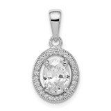 Image of Sterling Silver Rhodium-plated w/ CZ Oval Pendant