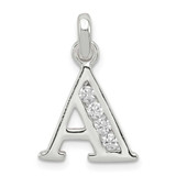 Image of Sterling Silver White CZ Letter A Initial Pendant