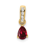 Image of 10k Yellow Gold Pear Created Ruby and Diamond Pendant