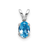 Image of 14K White Gold Diamond and Blue Topaz Birthstone Pendant