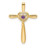 Image of 14K Yellow Gold Amethyst Cross w/Heart Chain Slide Pendant