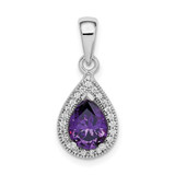 Image of Sterling Silver Rhodium Plated Purple and Clear CZ Pendant
