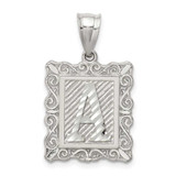Image of Sterling Silver Square Diamond-cut Letter A Initial Pendant