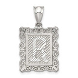 Image of Sterling Silver Square Diamond-cut Letter R Initial Pendant