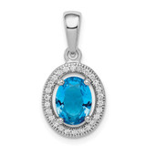 Image of Sterling Silver Rhodium-plated Blue and White CZ Oval Pendant