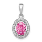 Image of Sterling Silver Rhodium-plated Pink and White CZ Oval Pendant