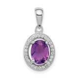 Image of Sterling Silver Rhodium-plated Polished Amethyst and CZ Pendant