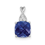 Image of 14K White Gold Checkerboard Created Sapphire and Diamond Pendant