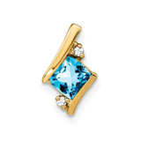 Image of 10k Yellow Gold Cushion Blue Topaz and Diamond Chain Slide Pendant