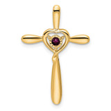 Image of 14K Yellow Gold Rhodolite Garnet Cross w/Heart Chain Slide Pendant
