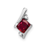 Image of 14K White Gold Cushion Created Ruby and Diamond Chain Slide Pendant