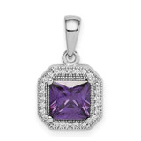 Image of Sterling Silver Rhodium-plated Clear CZ and Square Purple CZ Pendant