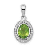 Image of Sterling Silver Rhodium-plated Light Green and White CZ Oval Pendant