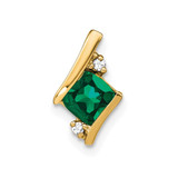 Image of 10k Yellow Gold Cushion Created Emerald and Diamond Chain Slide Pendant