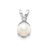 Image of 14K White Gold Diamond and Freshwater Cultured Pearl Birthstone Pendant