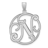 Image of Large Sterling Silver Rhodium-plated Fancy Script Letter N Initial Pendant