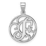 Image of Small Sterling Silver Rhodium-plated Fancy Script Letter F Initial Pendant